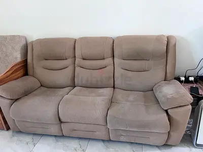 3-Seater Recliner Sofa - Beige Microfiber, Good Condition