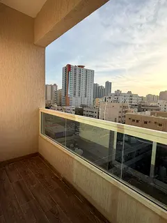 For monthly rent in Ajman: a one-bedroom apartment with a living room, balcony, two bathrooms, and p