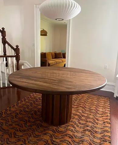 Custom Solid Wood Round Dining Table with Modern Pedestal Base Design