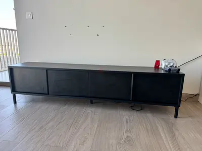 Low Black TV Entertainment Unit / Media Console - Solid Minimal Design l