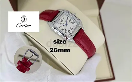 Cartier-style Ladies Watch 26mm with Red Leather Strap