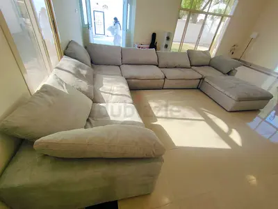 Gray color pan home pianca feather 🪶 filled modular sofa with ottoman