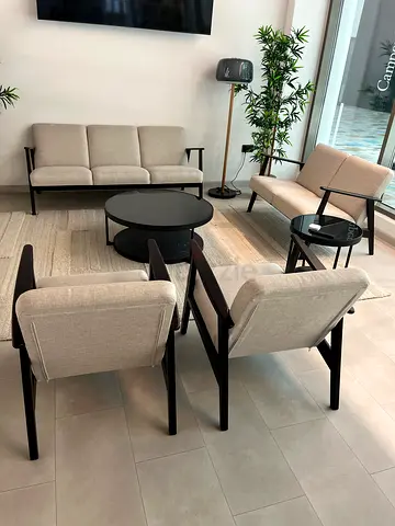 Set of 4 Beige Upholstered Dining/Accent Chairs - almost new