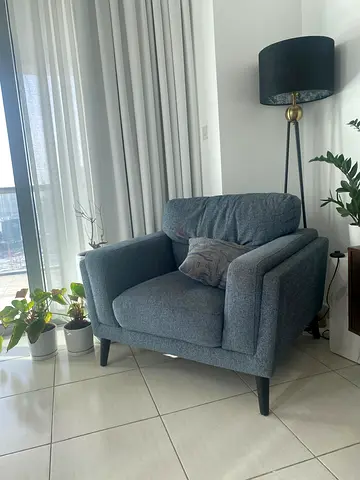 Comfortable Grey Fabric Armchair — Good Condition