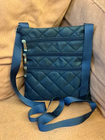 Navy Quilted Crossbody Bag with Triple Zip Pockets