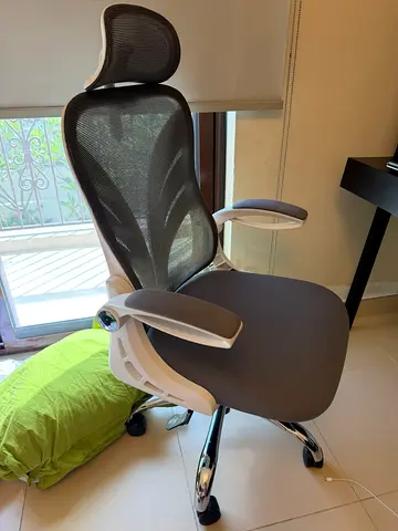 Ergonomic Mesh Office Chair with Headrest - White  Grey