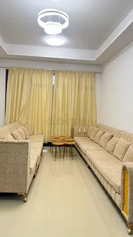 Pair of Long Upholstered Sofas with Matching Cushions — Light Beige, clean and excellent Condition.