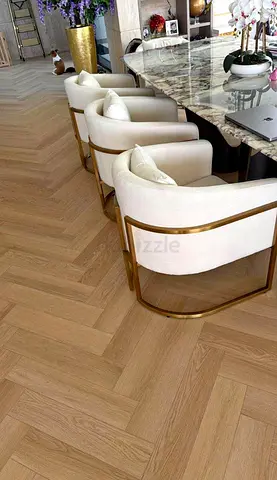 Set of 8 Modern Upholstered Dining Chairs with Brass Frame