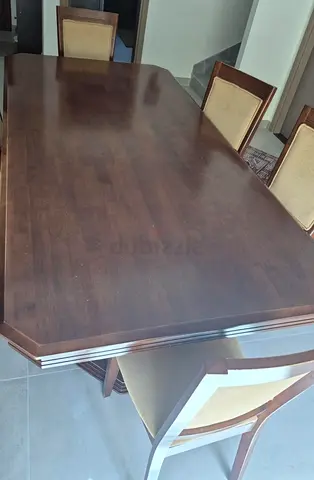 Solid Wood Dining Table with Free 8 Upholstered Chairs - Dark Brown