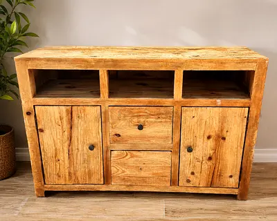 Solid Rustic Wooden Sideboard / TV Console - Natural Finish