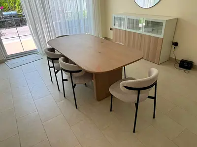 Available high quality dining table with six chairs like new