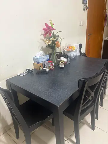 Dark Wood 4-Seater Dining Table with Chairs