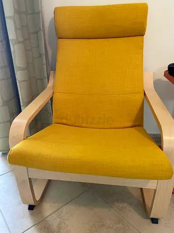 Yellow Fabric Armchair with Wooden Frame - Lightly Used