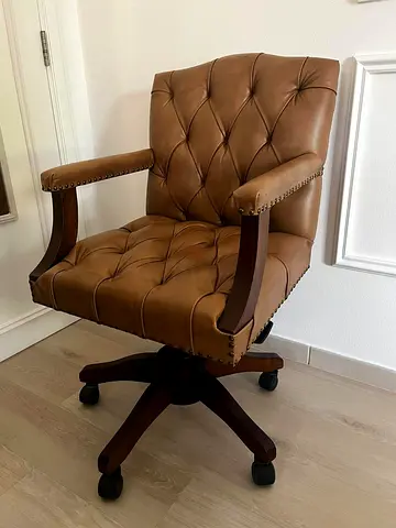 Brown Leather Tufted Executive Office Chair on Wheels