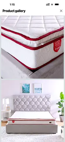 Queen-size mattress with padded base and upholstered headboard