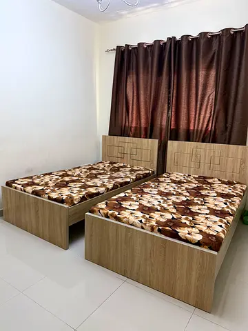 Pair of Single Beds with Headboards and Mattresses – Light Oak Finish