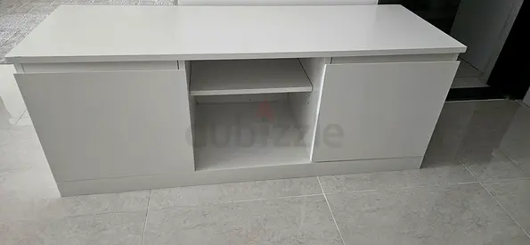 Modern White TV Cabinet / Media Unit - 2 Doors with Center Shelf