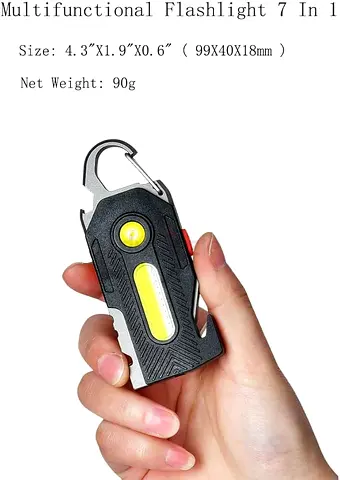 QLEE 7 in 1 Multifunctional Flashlight, Cob Keychain, Rechargeable Work Light
