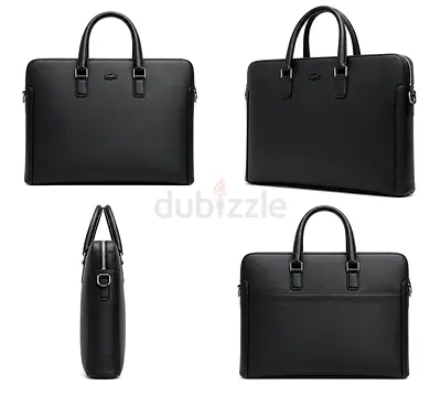 Black Leather Laptop Briefcase - Slim Professional Work Bag