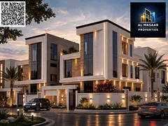 Corner villa on two streets, modern design, two floors and a roof, in a prime location, freehold ow