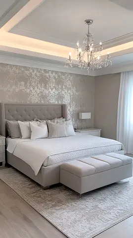Modern Upholstered Bed with Tufted Headboard ,side tables and Bench