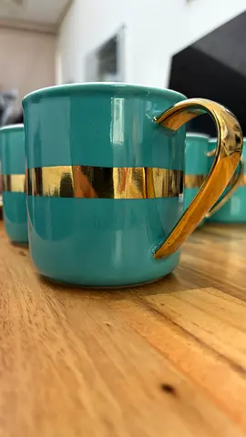 Set of 7 Ceramic Teal Mugs with a serving Platter