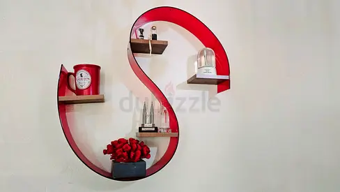 Red S-shaped Wall Display Shelf - Decorative Wall Shelves Set