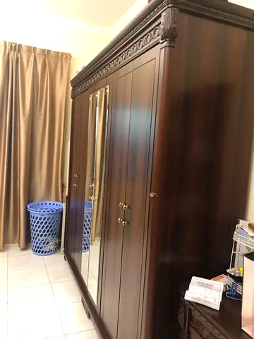 Large Dark Wood Wardrobe with Mirror - Good Condition