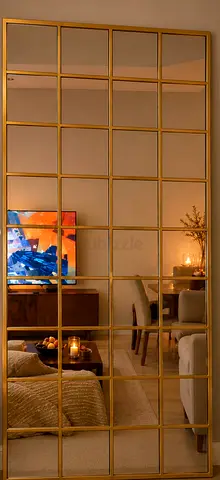 Large Luxury Gold Grid Mirror – 120 x 214 cm ✨