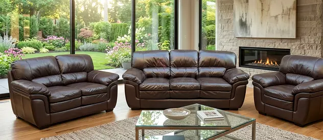 3-Piece Brown Leather Sofa Set – 3-seater, 2-seater and Armchair, Good Condition