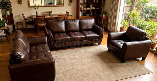 Genuine Brown Leather 3+2+1 Sofa Set in Excellent Condition