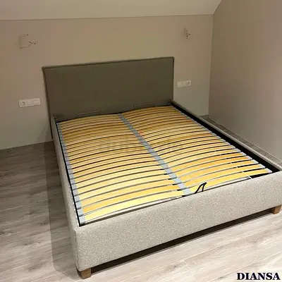 Used Double Fabric Bed Frame with Slatted Base —