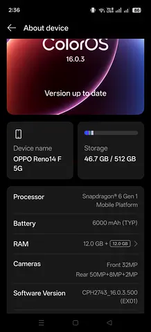 Oppo Reno 14F TDRA 512gb 24gb ram 12 plus 12 Full box like new 6000 mha battery with amazing camera