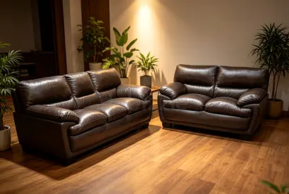 Dark Brown Leather 3-seater and 2-seater Sofa Set - Good Condition