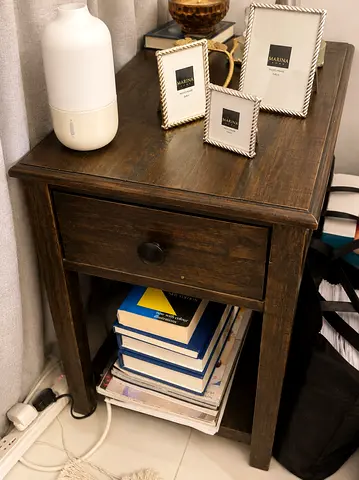 Dark Wood Bedside Table / Nightstand with Drawer and Shelf