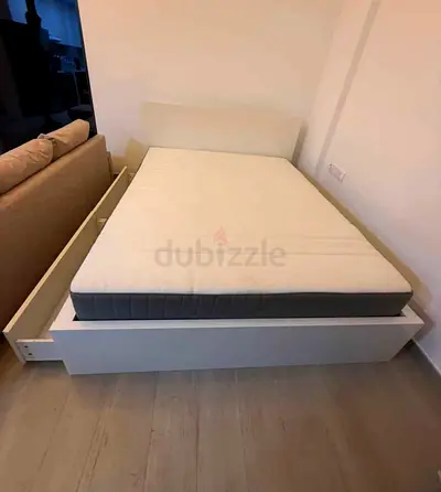 Malam double size bed 140/200cm bed with 2 storage drawers underneath and Ikea mattress