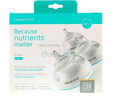 Nanobébé Breastmilk Bottles 3-Pack (Teal) - 5oz/150ml, BPA Free