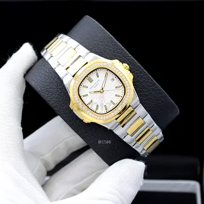 Patek Philippe Two-tone Gold  Silver Womens Dress Master Copy Watch with stones Bezel