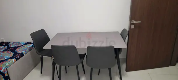 Compact 4-Seater Dining Table with Grey Chairs - Good Condition