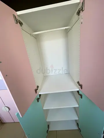 X2 White  Pastel Kids Wardrobe with Drawers and Shelves