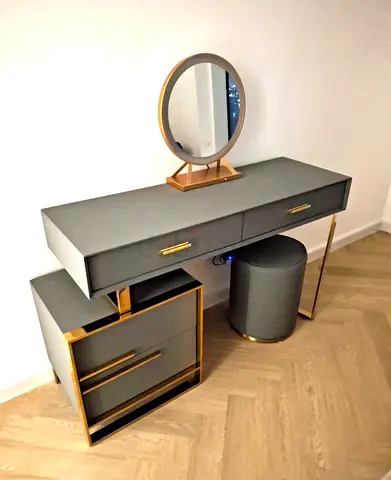 Grey Vanity Dressing Table with LED Mirror and Stool