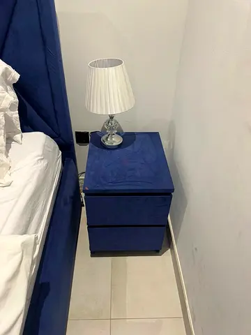 Blue Velvet Nightstand / Bedside Table - Compact 2-Drawer