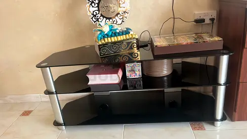 Glass TV Stand / Entertainment Unit - 3 Tier, Black Glass
