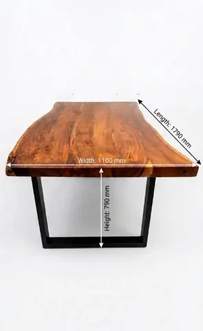 Solid Live-Edge Sheesham Wood Dining Table with Metal Legs (1790 x 1100 x 790mm)