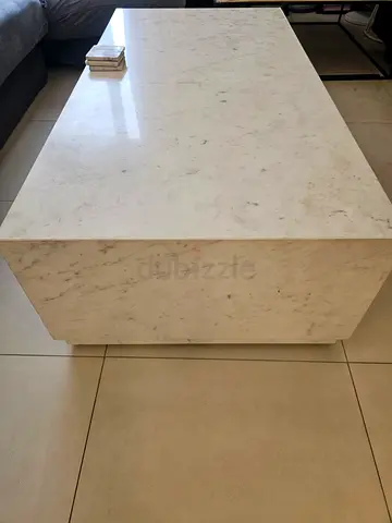 White Marble Rectangle Coffee Table - Solid Block Design