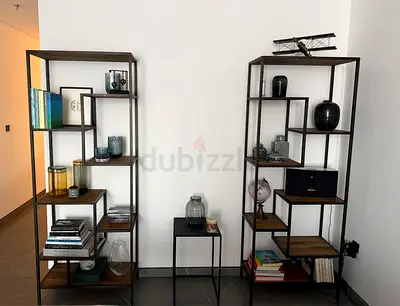 Pair of Metal  Wood Open Shelving Units - Industrial Style