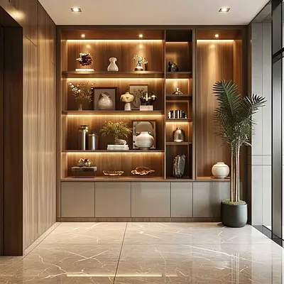 Built-in Wooden Display Cabinet with LED Shelves — Excellent Condition