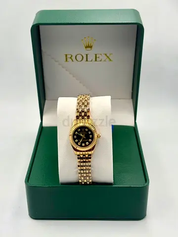 Rolex Ladies Gold Bracelet Watch with Black Dial in Original Box