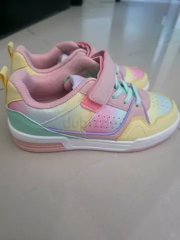Lucky Step Kids Pastel Rainbow Slip-On Sneakers with Strap - Size 34