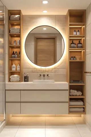 Modern Floating Bathroom Vanity with Integrated Shelving